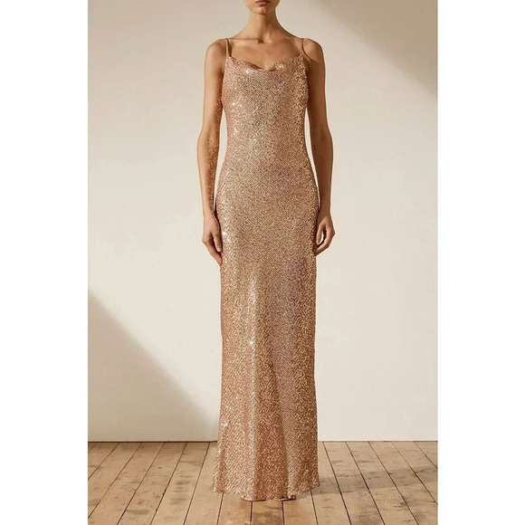 Shona Joy Soiree Bias Cowl Maxi Dress Rose Gold Size 6 - Picture 1 of 11